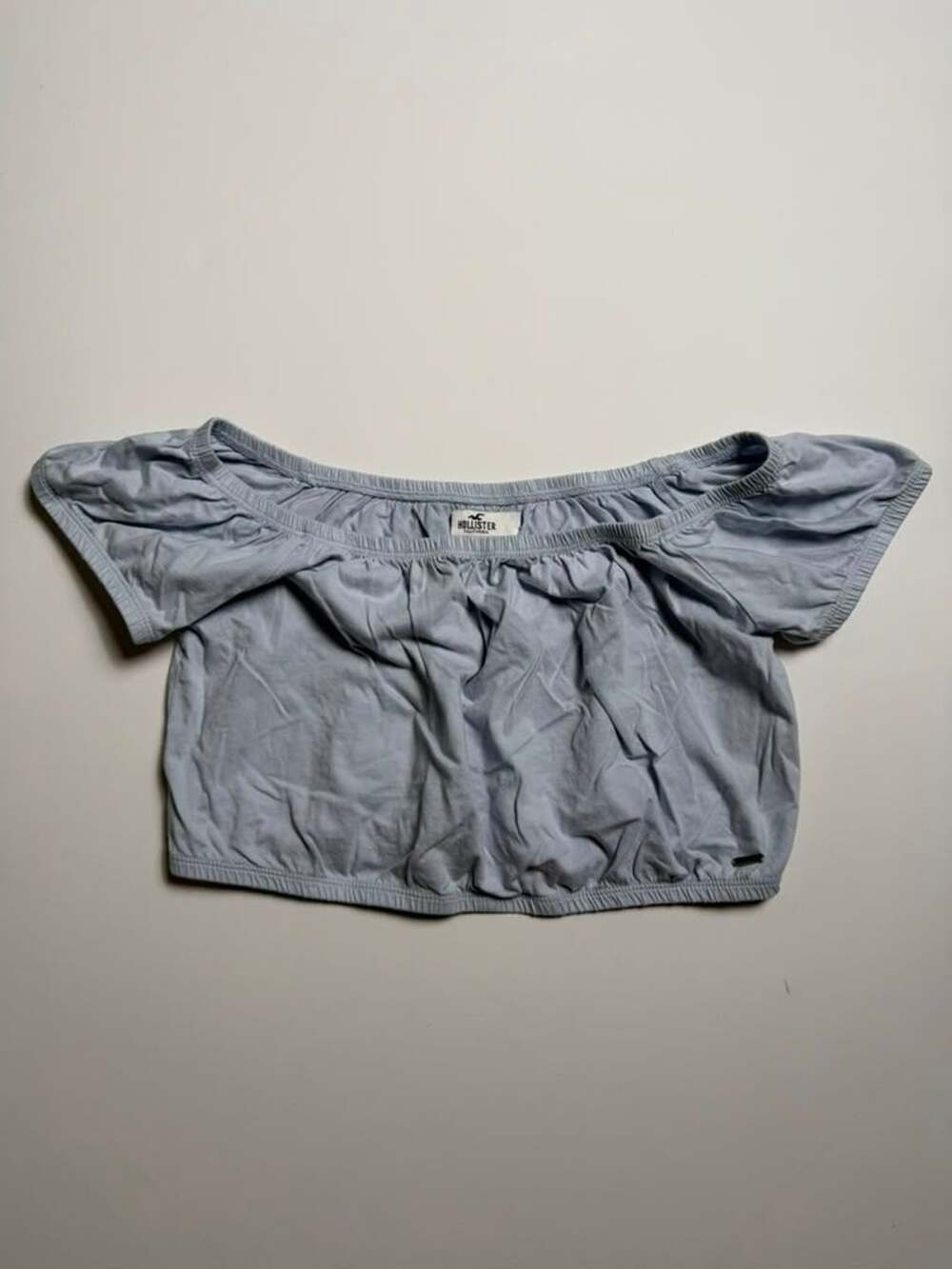 Hollister Off-the-Shoulder Light Blue Milkmaid  Boho Cotton Crop Top